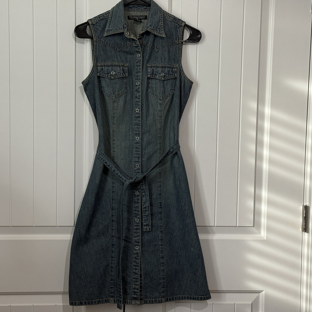 Vintage early 2000s Ralph Lauren Sleeveless Dark Denim Button-Down Dress